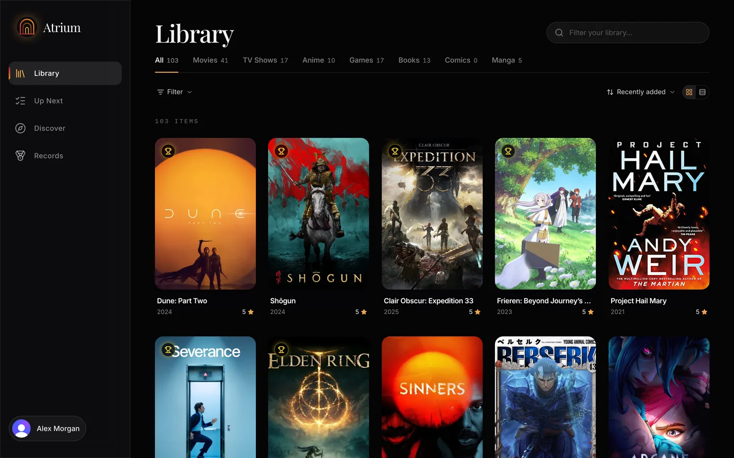 The Atrium library: films, shows, games, anime, books and manga on one shelf